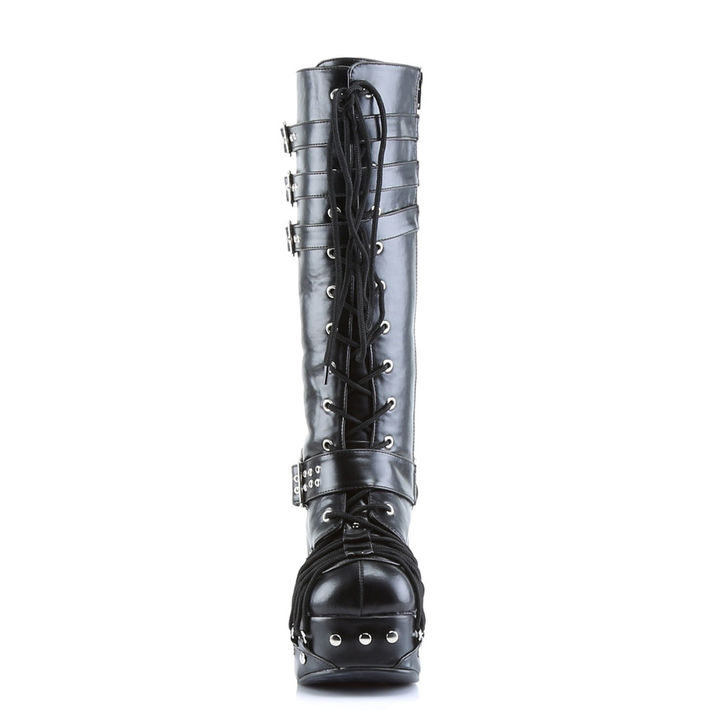 Charade 206 Lace Up Goth Platform Chunky Heel Knee Boots  - Demonia Direct - Totally Wicked Footwear