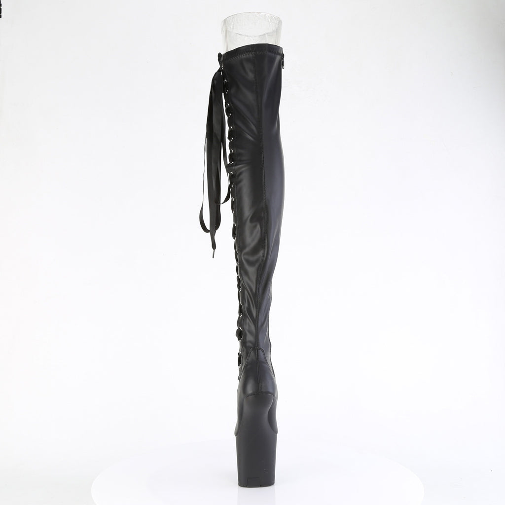 Craze 3028 Black Stretch Matte Side Lacing 8" Heelless Thigh Boots - Totally Wicked Footwear