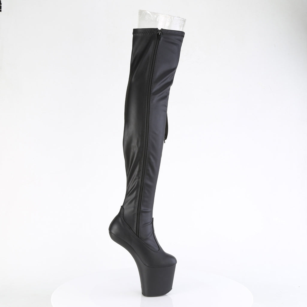 Craze 3028 Black Stretch Matte Side Lacing 8" Heelless Thigh Boots - Totally Wicked Footwear