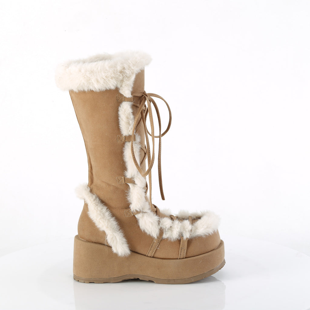 Cubby 311 Tan Furry Stomper Mid Calf Boots -DEMONA DIRECT - Totally Wicked Footwear