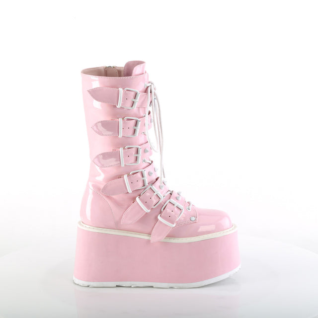 Damned 225 Multi Strap Goth Punk Rock 3.5" Flat Platform Boot Pink Hologram - Demonia Direct - Totally Wicked Footwear