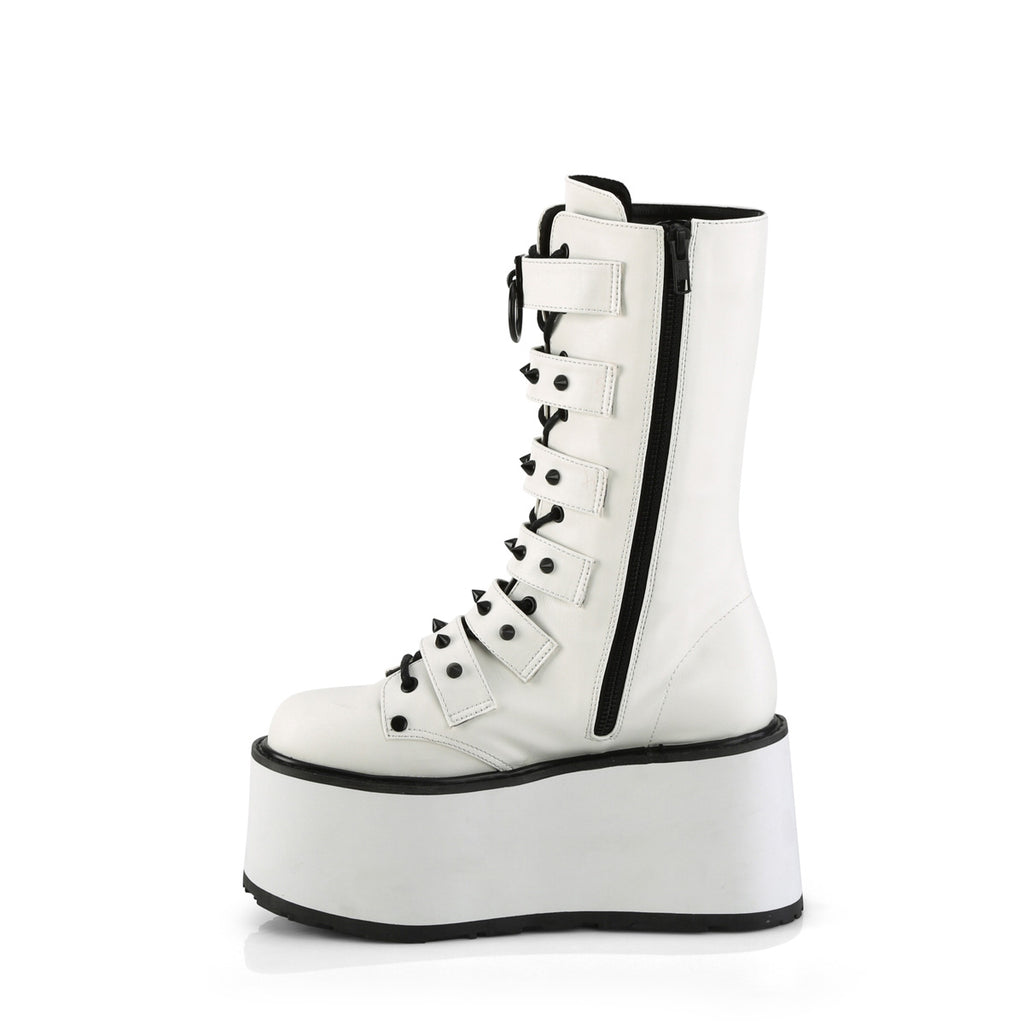 Damned 225 Multi Strap Goth Punk Rock 3.5" Flat Platform Boot White Matte - Demonia Direct - Totally Wicked Footwear