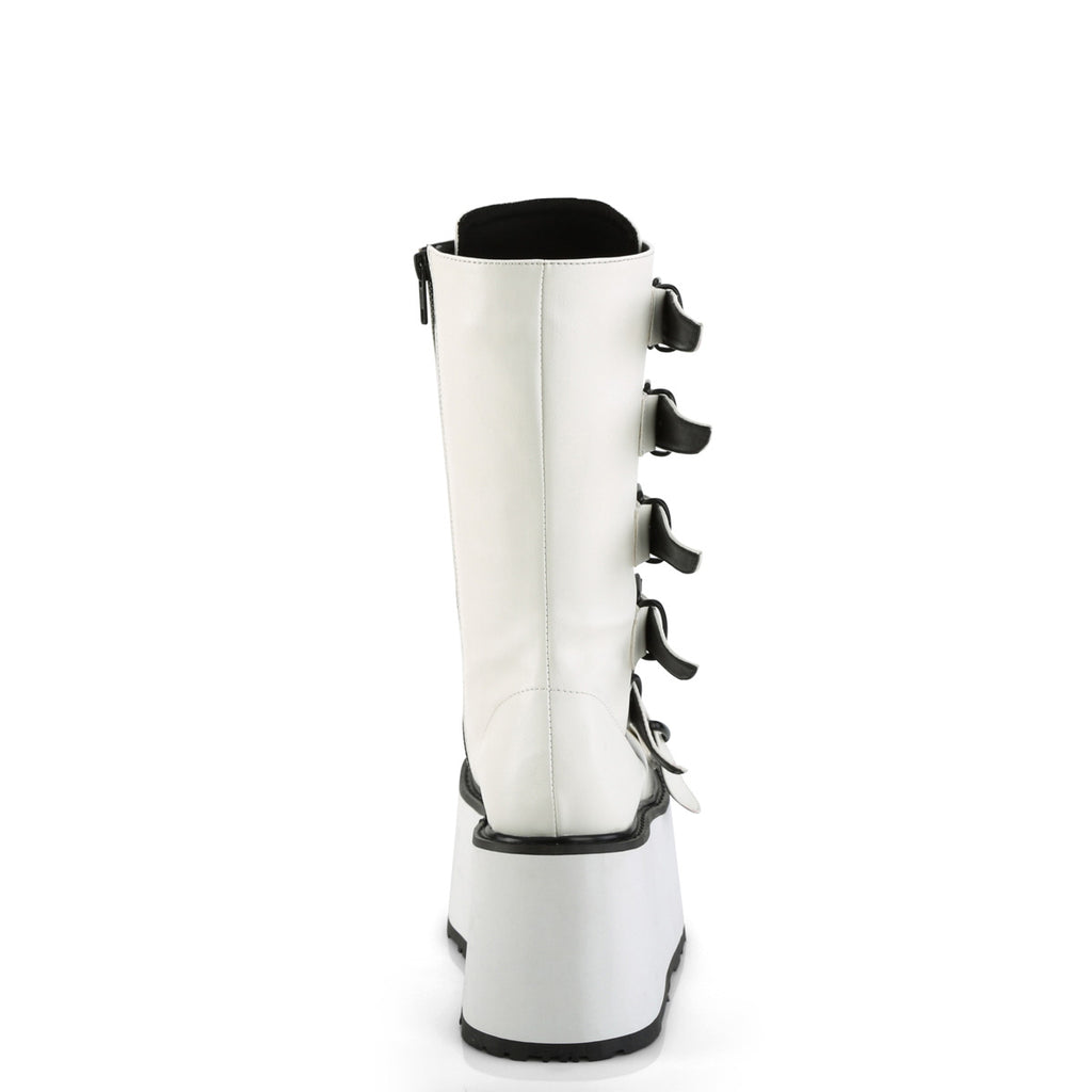 Damned 225 Multi Strap Goth Punk Rock 3.5" Flat Platform Boot White Matte - Demonia Direct - Totally Wicked Footwear