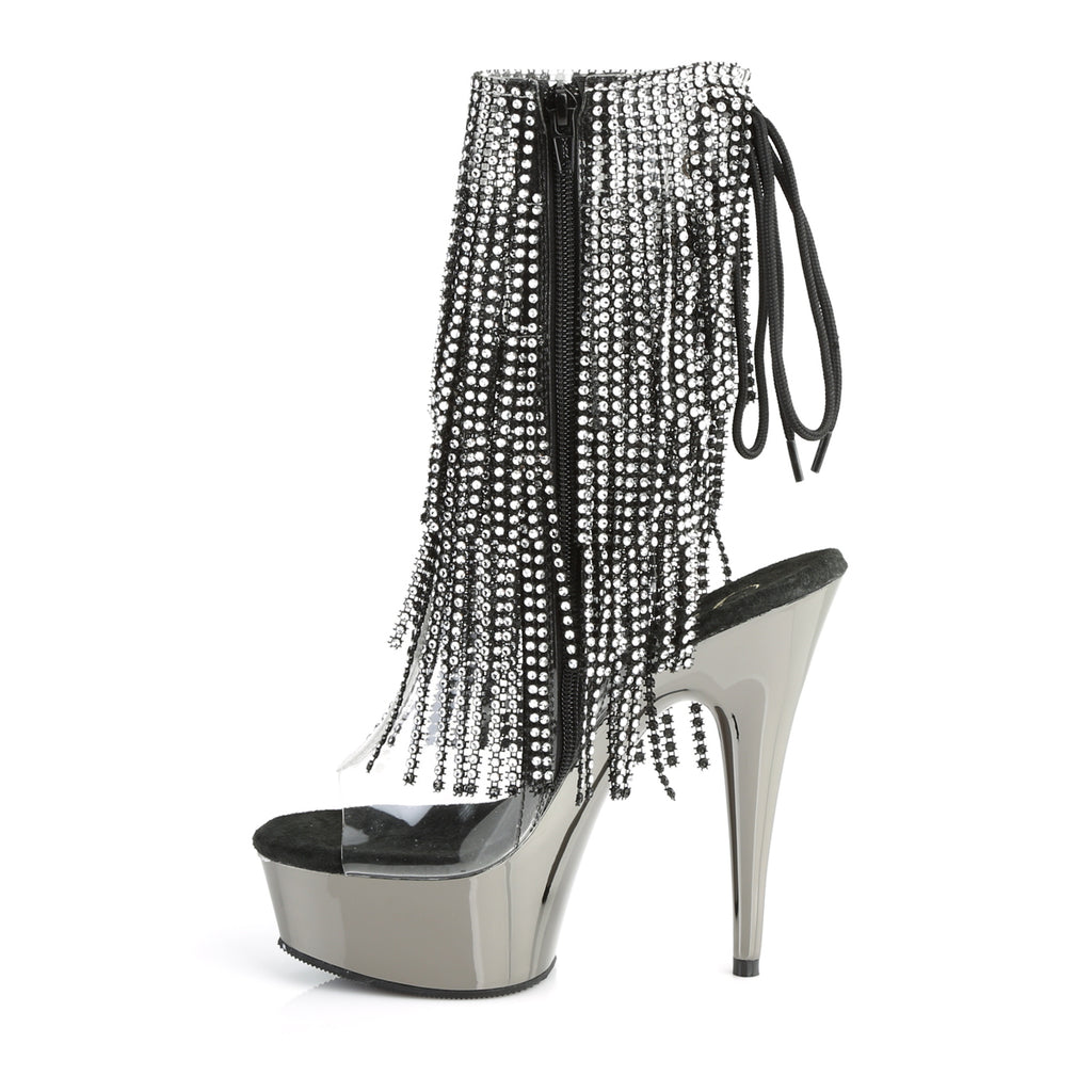 Delight 1017RSF Pewter Black Fringe Platform Ankle Boots - 6" Heels - Direct - Totally Wicked Footwear