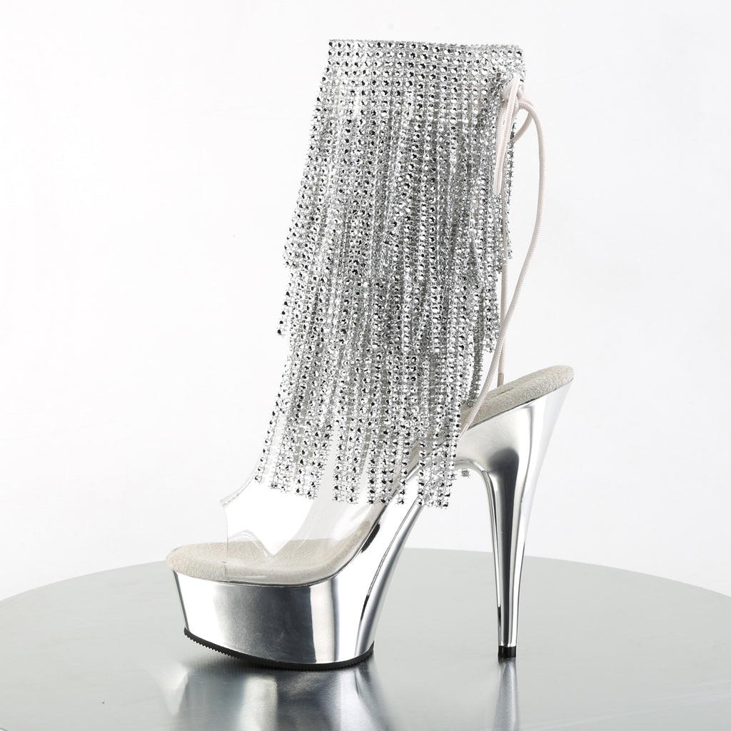 Delight 1017RSF Silver Fringe Platform Ankle Boots - 6" Heels - Direct - Totally Wicked Footwear