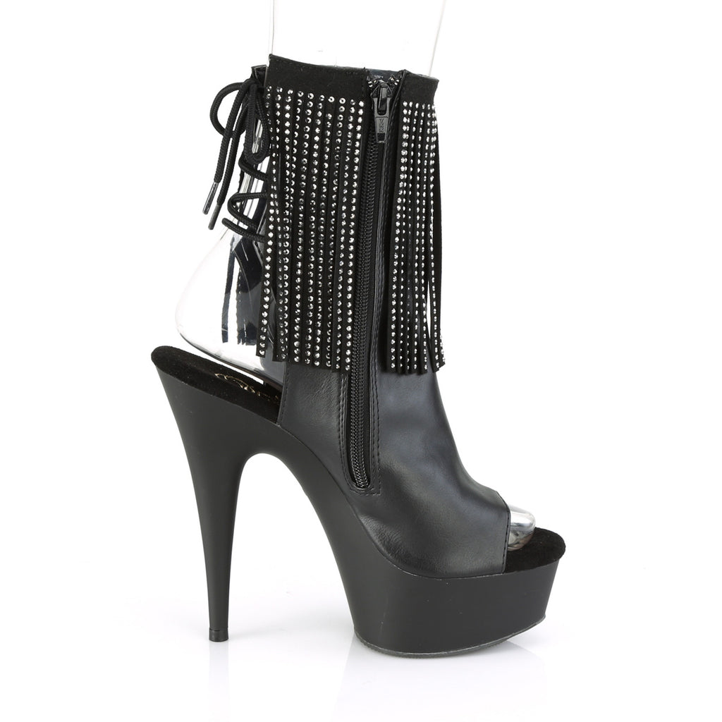 Delight 1018RSF Black Matte Fringe 6" High Heel Ankle Boots Size 6 - 14 - Totally Wicked Footwear