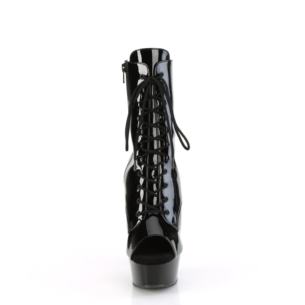 Delight 1021 Black Patent Lace Up 6" High Heels Open Toe Platform Ankle Boots - Totally Wicked Footwear