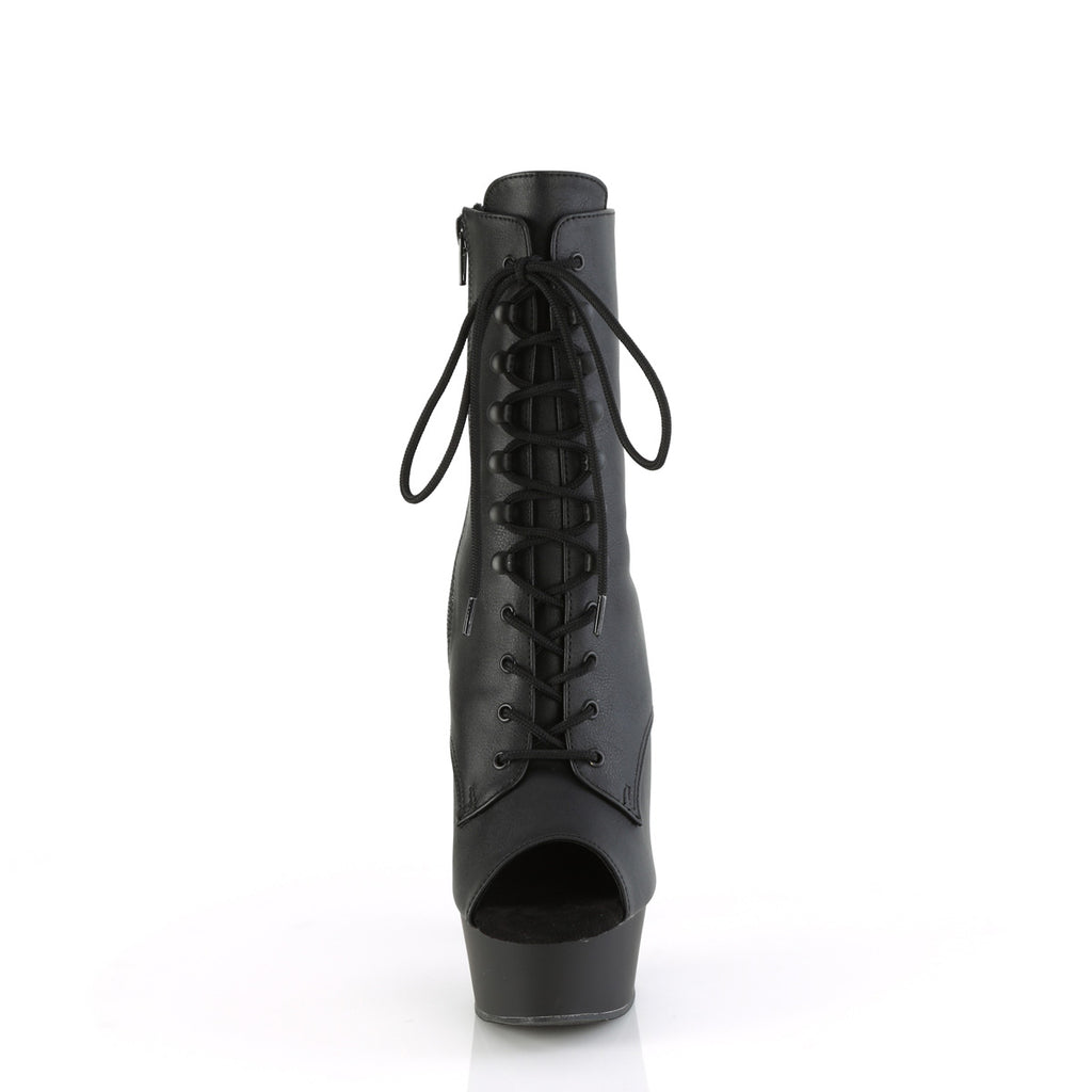 Delight 1021 Black Matte Lace Up 6" High Heels Open Toe Platform Ankle Boots - Totally Wicked Footwear