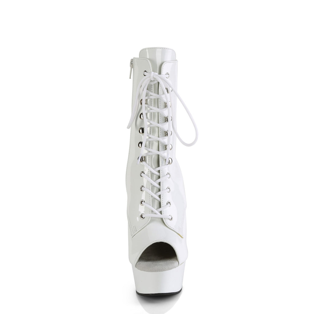 Delight 1021 White Patent Lace Up 6" High Heels Open Toe Platform Ankle Boots - Totally Wicked Footwear