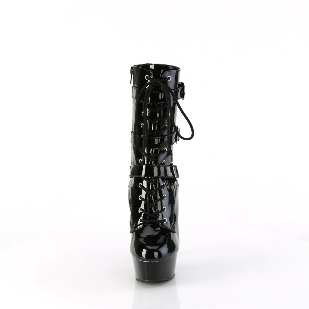 Delight 1043 Black Patent Lace Up 6" High Heels Platform Mid Calf Boots - Totally Wicked Footwear