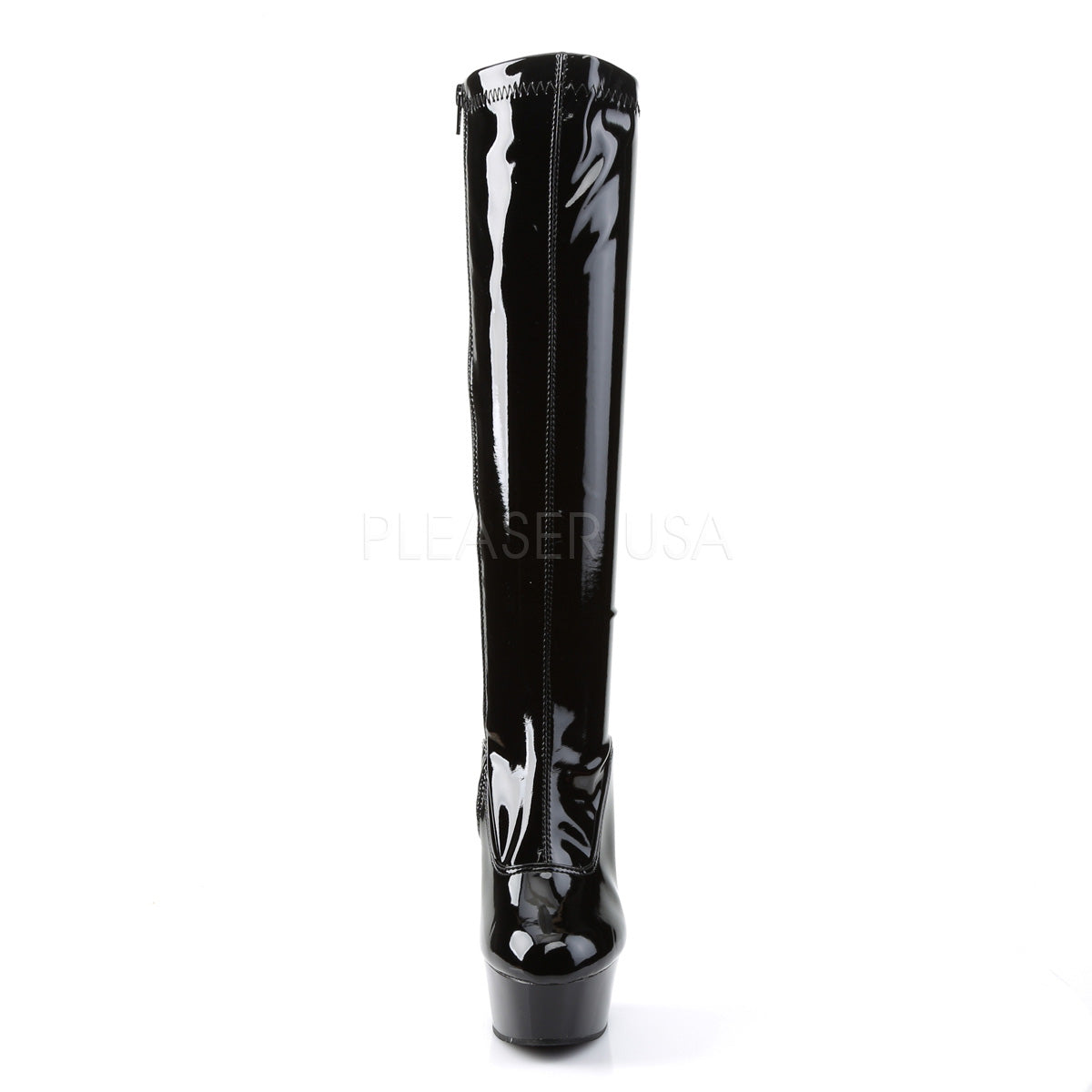 Delight 2000 Black Stretch Patent Platform Knee Boots - 6