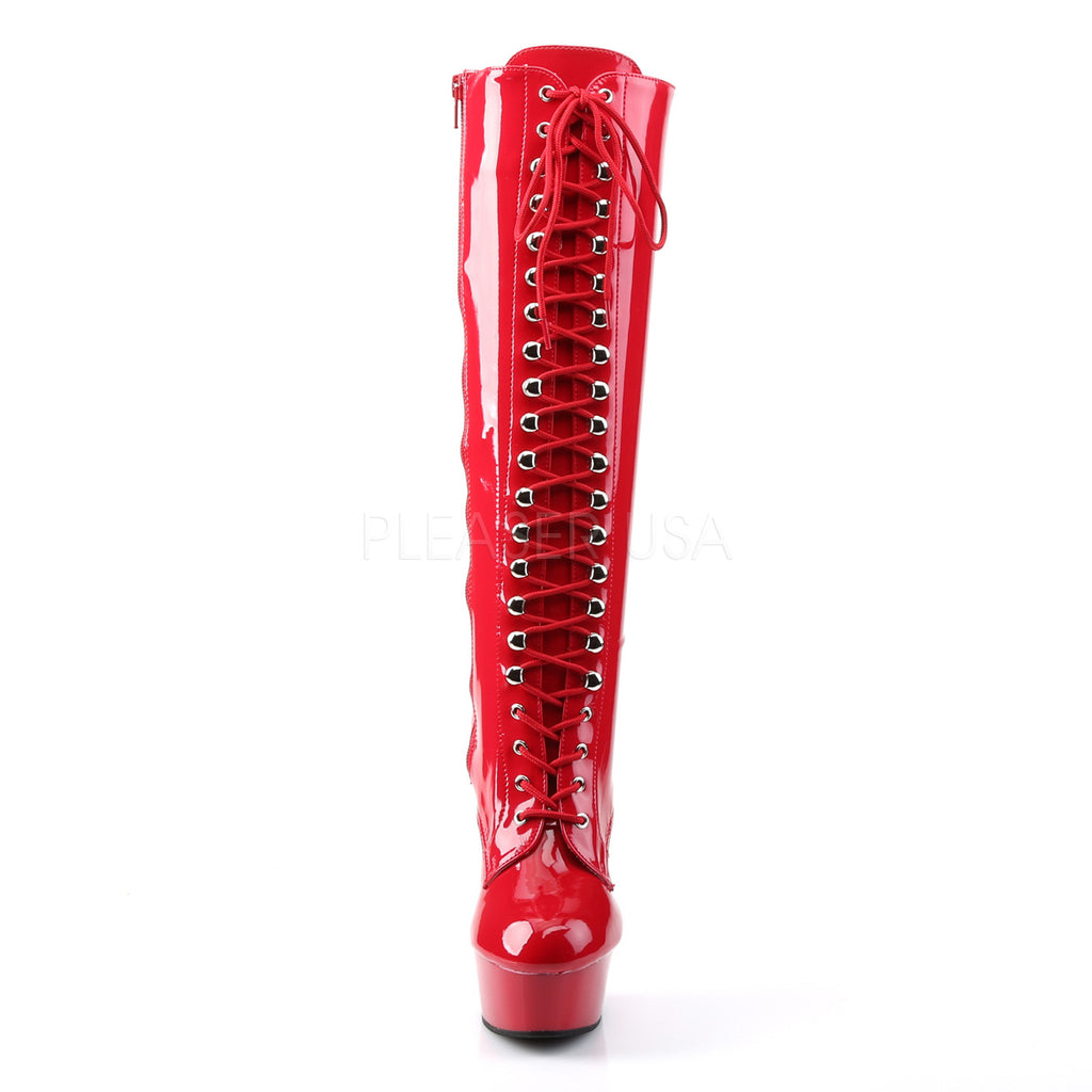 Delight 2023 Red Patent Front Lace Up Knee Boot 6" Platform Heel - Totally Wicked Footwear