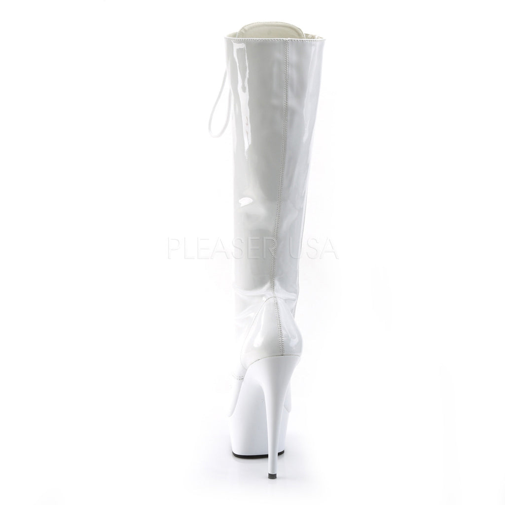 Delight 2023 White Patent Front Lace Up Knee Boot 6" Platform Heel - Totally Wicked Footwear