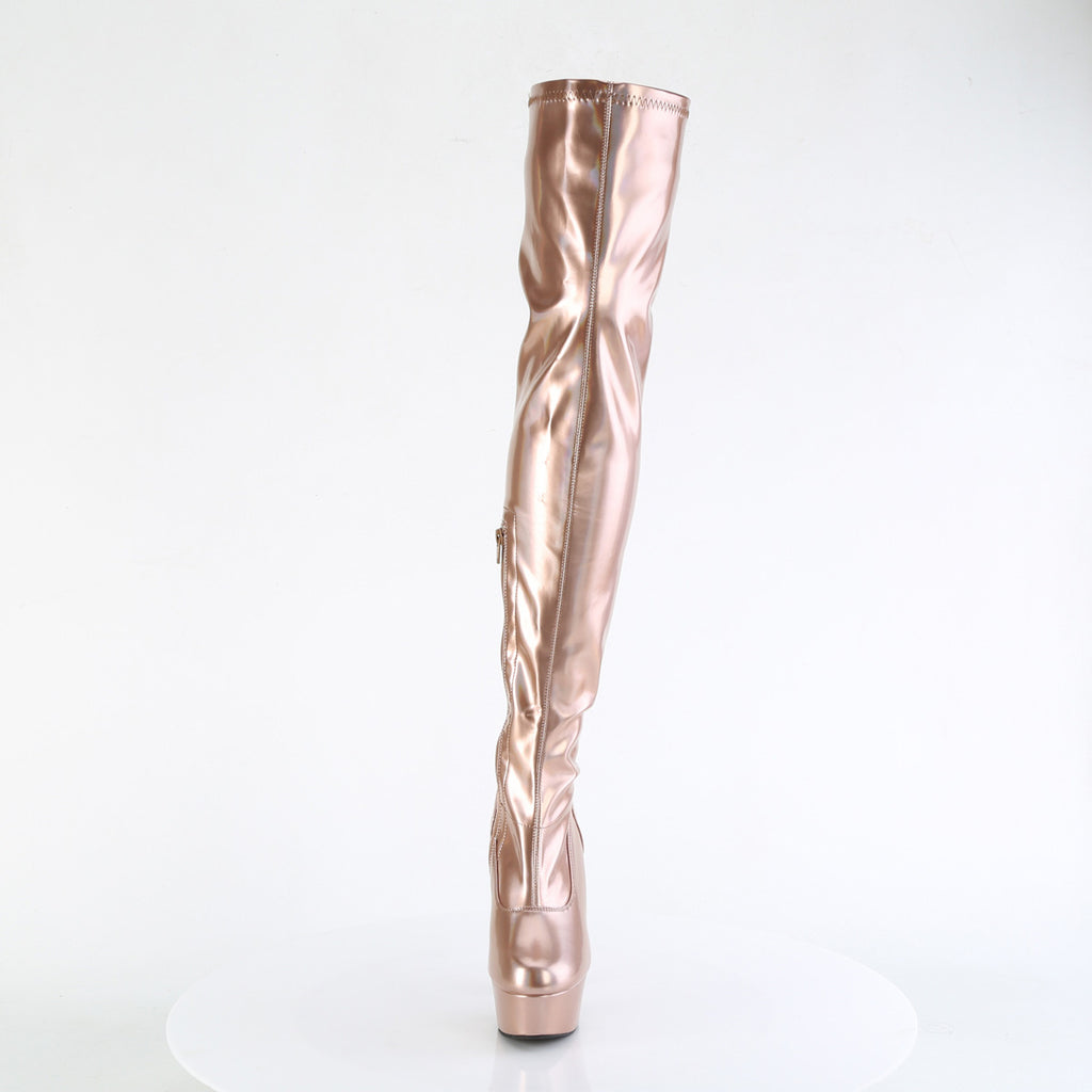 Delight 3000HWR Rose Gold Hologram Lace Up 6" High Heels Thigh High Boots - Totally Wicked Footwear