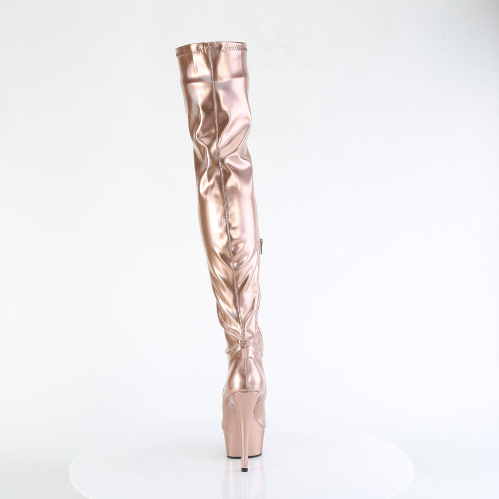 Delight 3000HWR Rose Gold Hologram Lace Up 6" High Heels Thigh High Boots - Totally Wicked Footwear