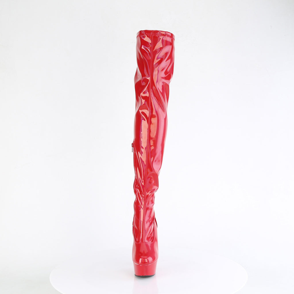 Delight 3000HWR Red Hologram Patent Lace Up 6" High Heels Thigh High Boots - Totally Wicked Footwear