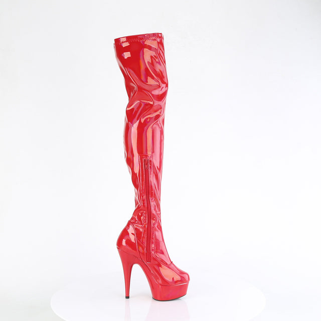 Delight 3000HWR Red Hologram Patent Lace Up 6" High Heels Thigh High Boots - Totally Wicked Footwear