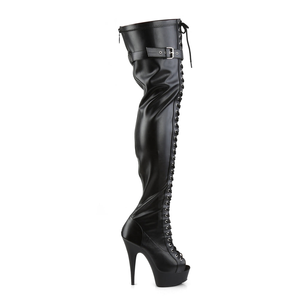 Delight 3025 Stretch Black Matte Platform Thigh Boots - 6" High Heels -Direct - Totally Wicked Footwear