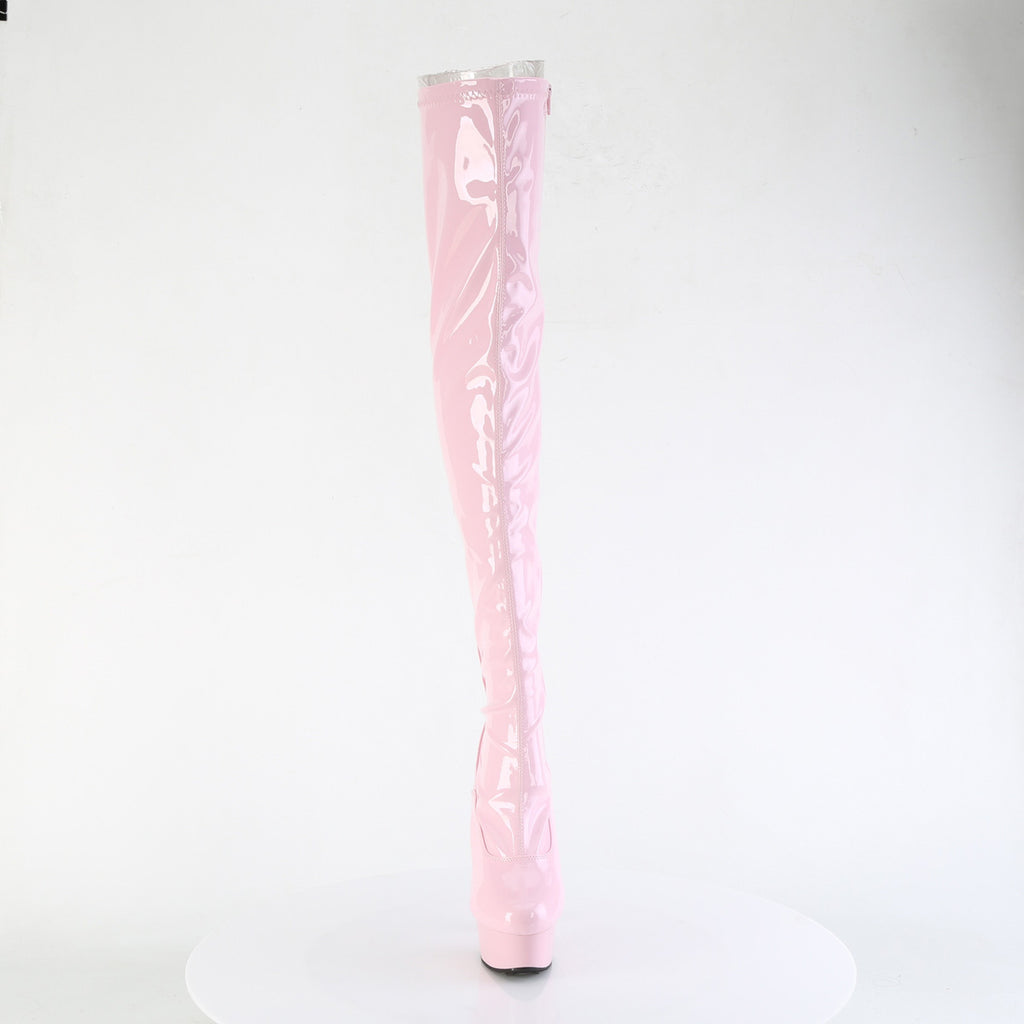 Delight 3063 Back Lace Thigh High Platform Boots 6" Heels Baby Pink - Totally Wicked Footwear