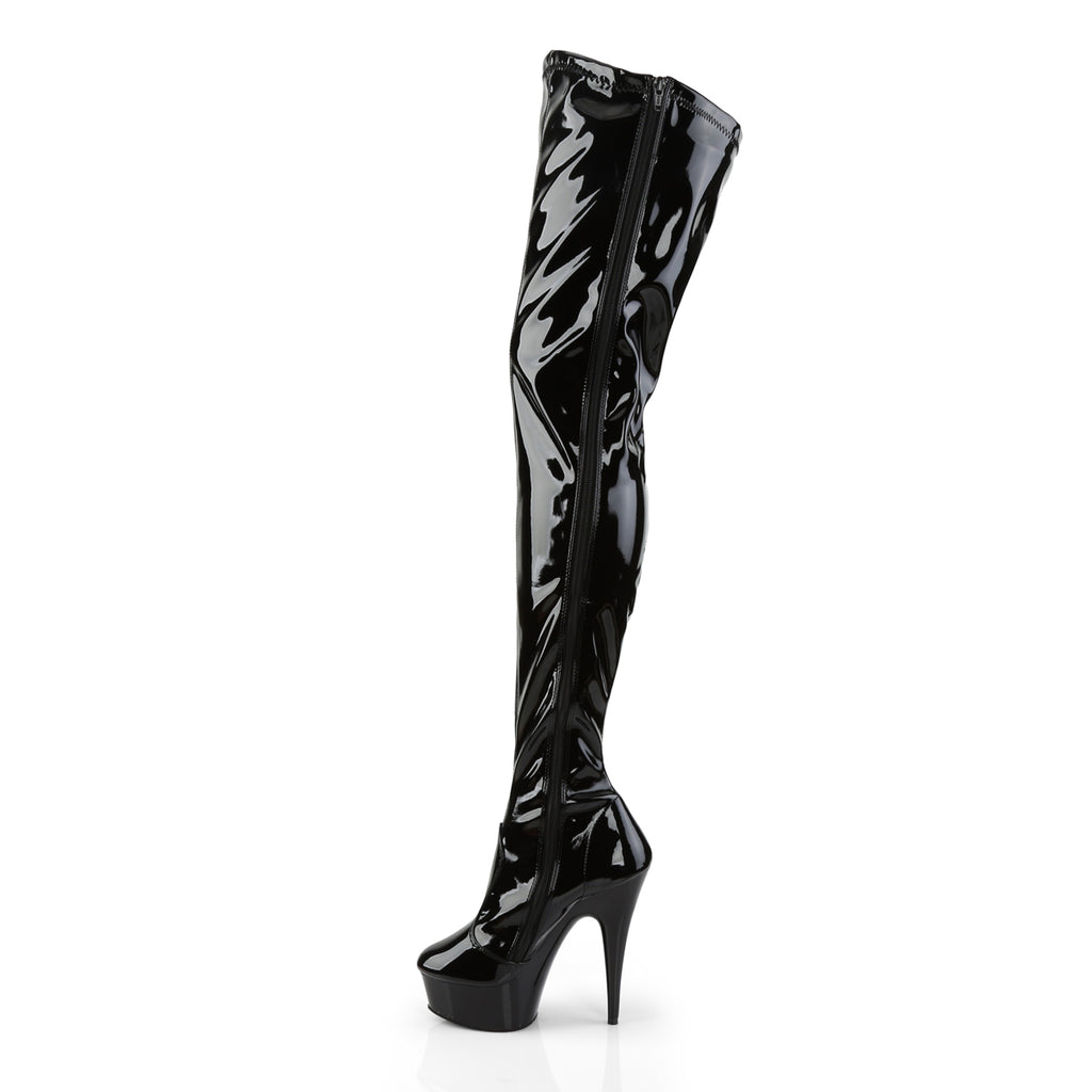 Delight 4000 Stretch Black Patent Crotch High Platform Thigh Boots - Totally Wicked Footwear