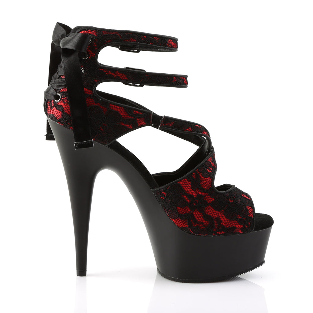 Delight 678LC Black Red Lace Strappy 6" High Heel Platform Shoe - Direct - Totally Wicked Footwear