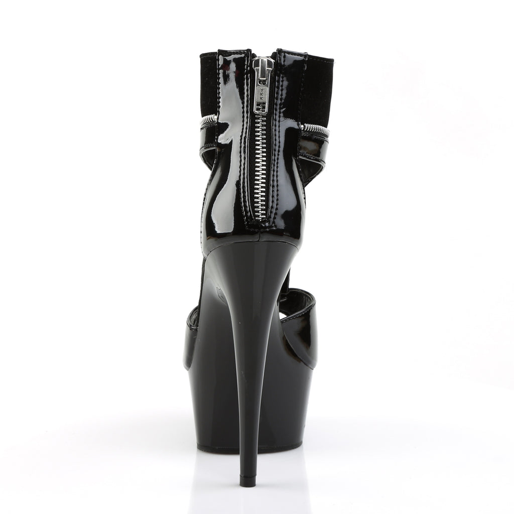 Delight 690 Black Patent T-Strap Zipper Trim - 6" High Heel Platform Shoe - Direct - Totally Wicked Footwear