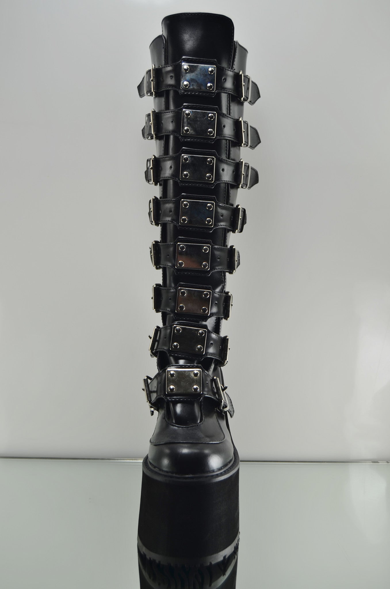 Swing 815 Black Multi Strap Goth Punk Knee Boot 5.5" Platform Vegan - Totally Wicked Footwear