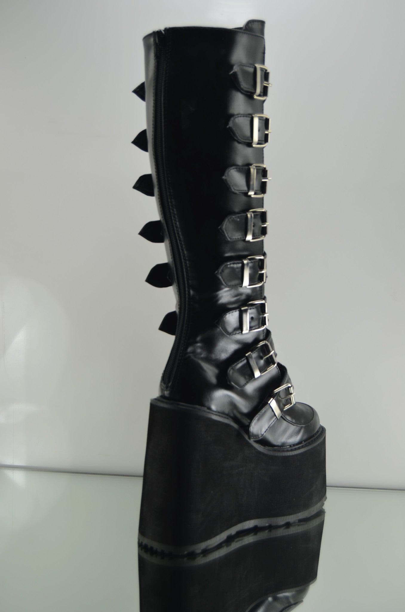 Swing 815 Black Multi Strap Goth Punk Knee Boot 5.5" Platform Vegan - Totally Wicked Footwear