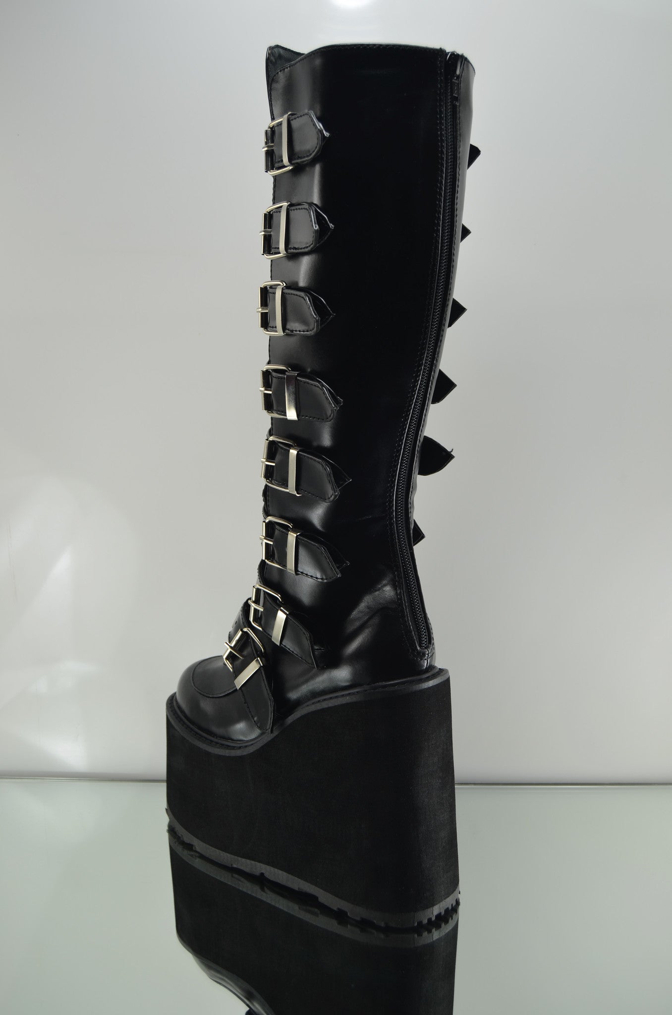 Swing 815 Black Multi Strap Goth Punk Knee Boot 5.5" Platform Vegan - Totally Wicked Footwear