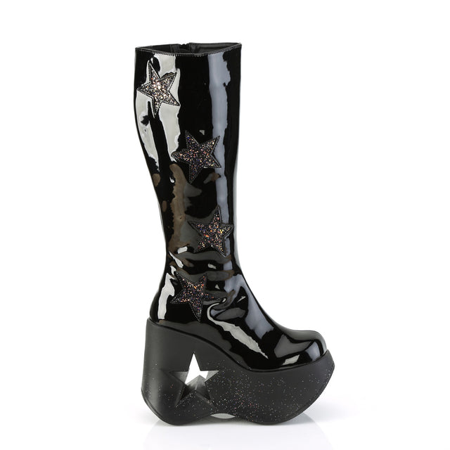 Dynamite 218 Black 5" Star Wedge Knee Boots - Demonia Direct - Totally Wicked Footwear