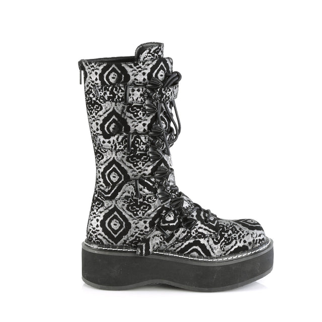 Emily 322 Goth Black Silver Nubuck Bat Buckle Combat Boots 6-12  - Demonia Direct - Totally Wicked Footwear