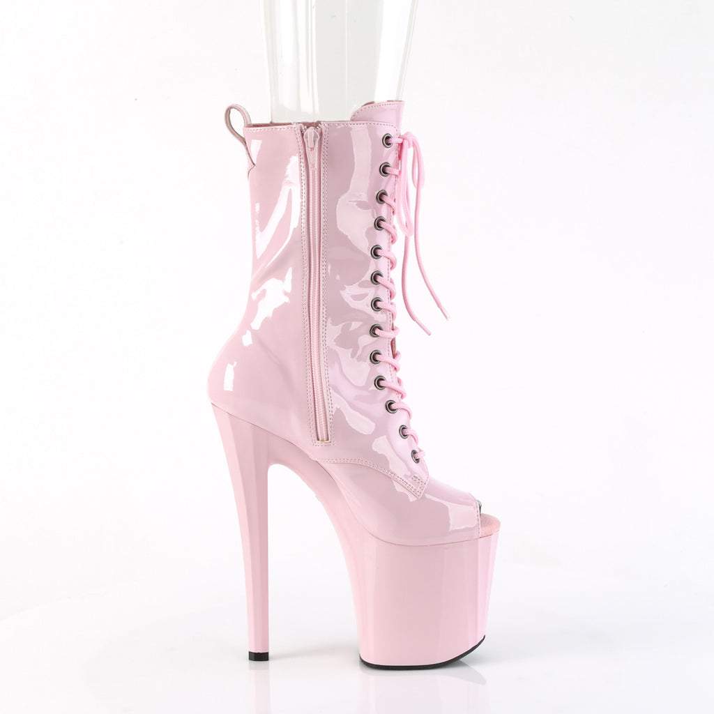 Enchant 1041 Pink Patent Prism Cut Platform Open Toe Mid Calf Boots 8" Heels - Direct - Totally Wicked Footwear
