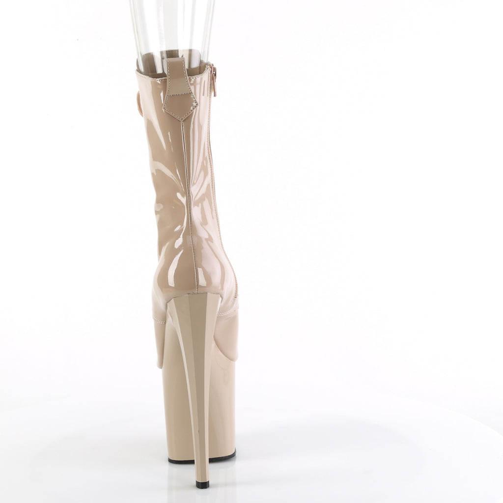 Enchant 1041 Nude Patent Prism Cut Platform Open Toe Mid Calf Boots 8" Heels - Direct - Totally Wicked Footwear