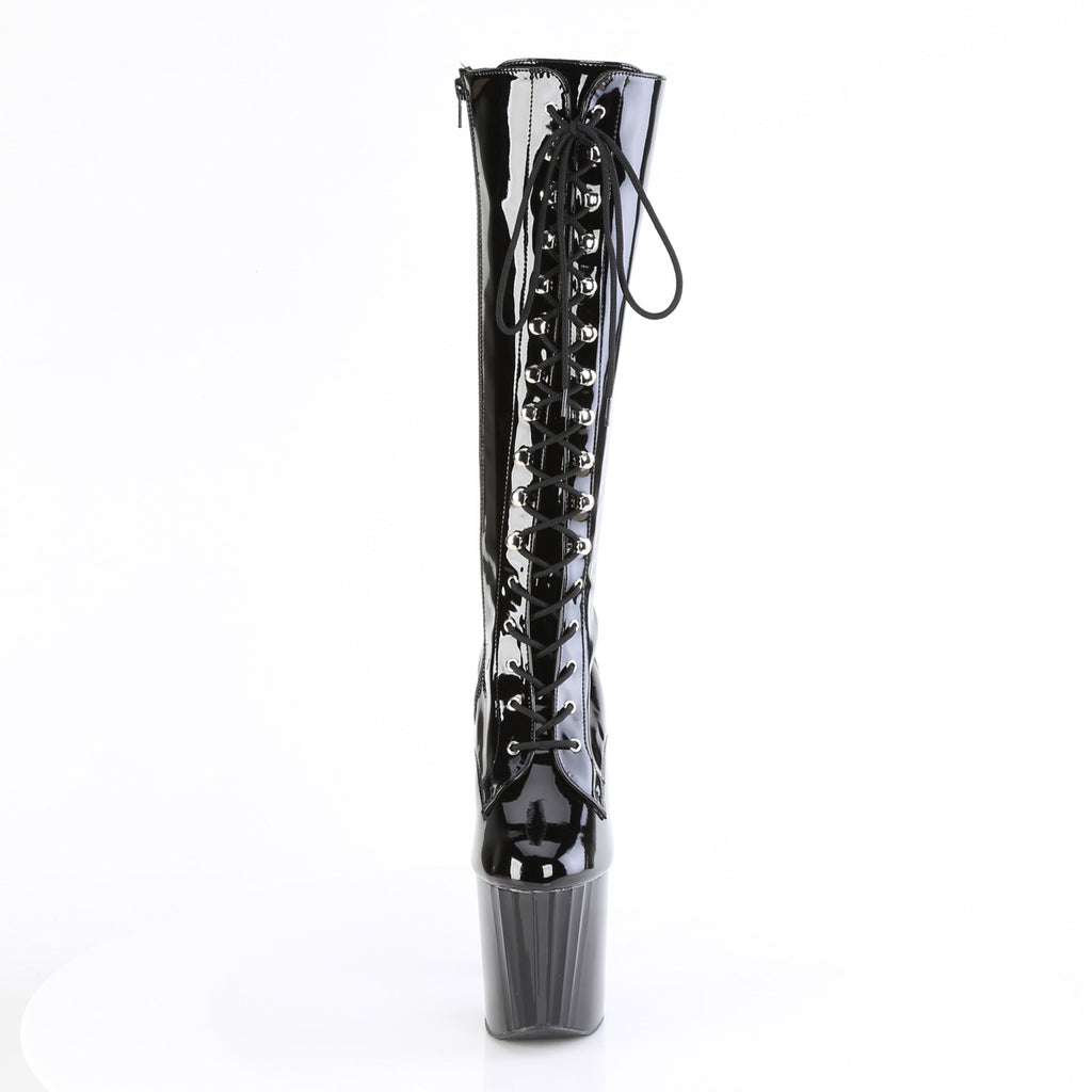 Enchant 2023 Black Patent Prism Cut Platform Knee Boots 8" Heels - Direct - Totally Wicked Footwear