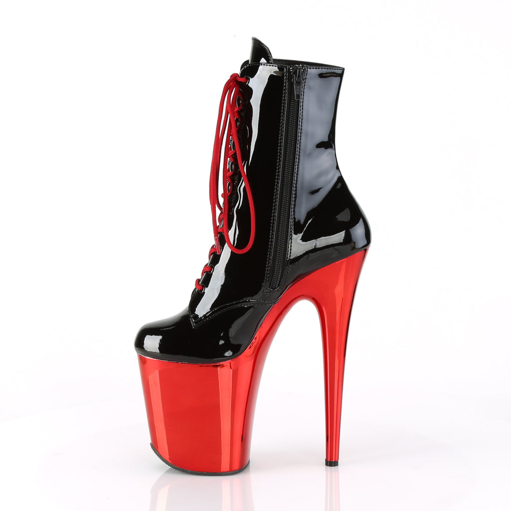 Flamingo 1020 Black Patent Red Chrome Platform 8" High Heel Ankle Boot - Totally Wicked Footwear