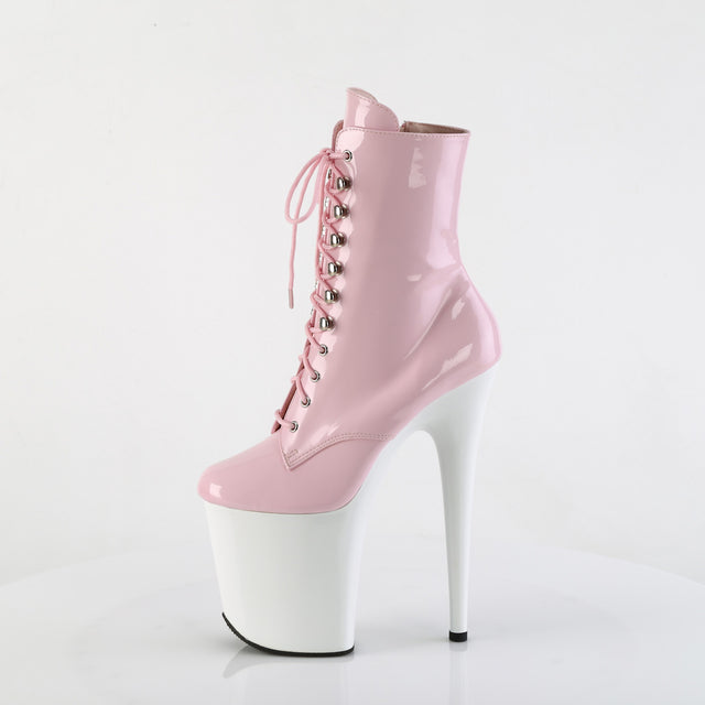 Flamingo 1020 Baby Pink Patent White Platform 8" High Heel Ankle Boots - Totally Wicked Footwear