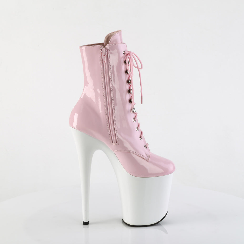 Flamingo 1020 Baby Pink Patent White Platform 8" High Heel Ankle Boots - Totally Wicked Footwear