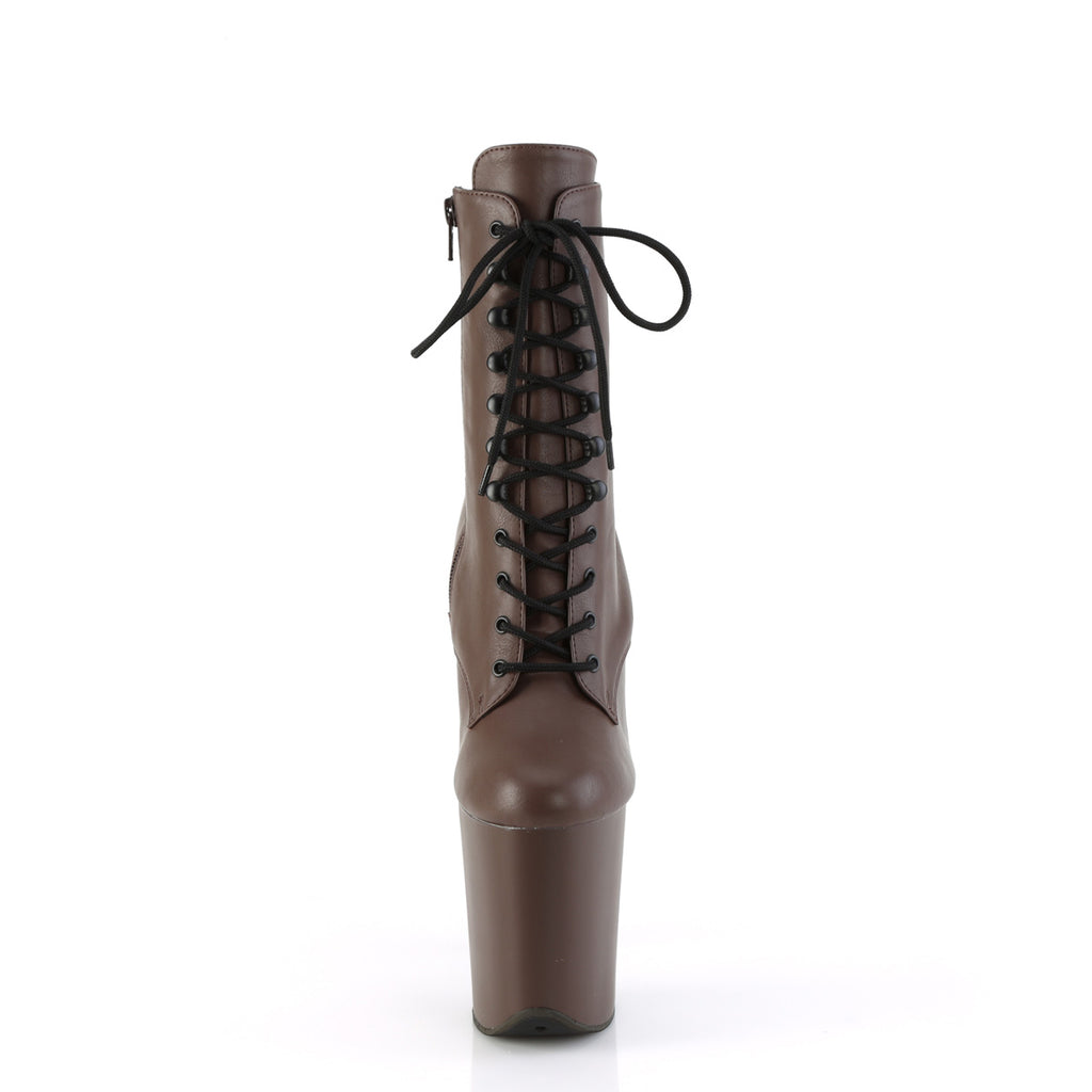 Flamingo 1020 Mocha Brown Faux Leather Platform 8" High Heel Ankle Boot - Totally Wicked Footwear