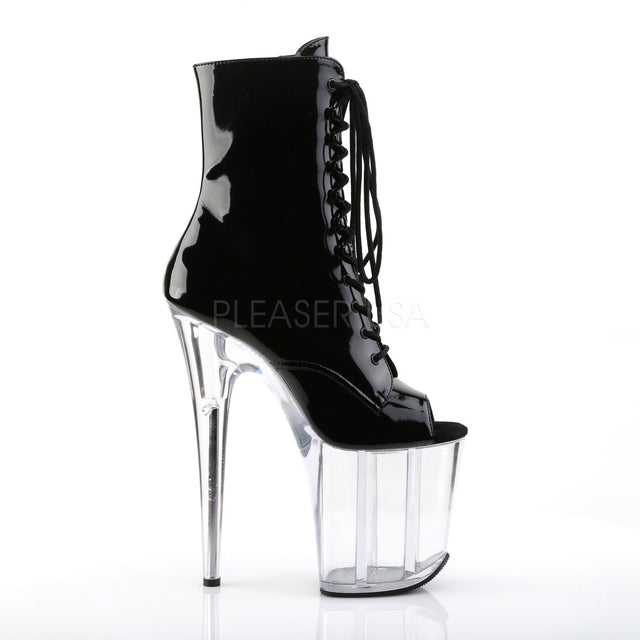Flamingo 1021 Black Patent 8" Heel Clear Platform Ankle Boot - Totally Wicked Footwear