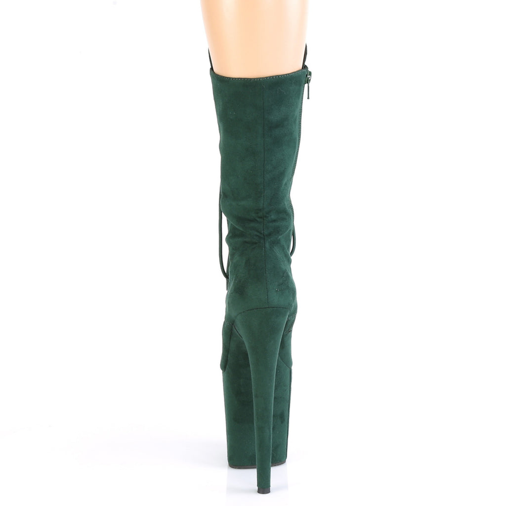 Flamingo 1050FS Faux Suede Mid Calf Ankle Boots 8" Platform Heels - Emerald Green - Totally Wicked Footwear