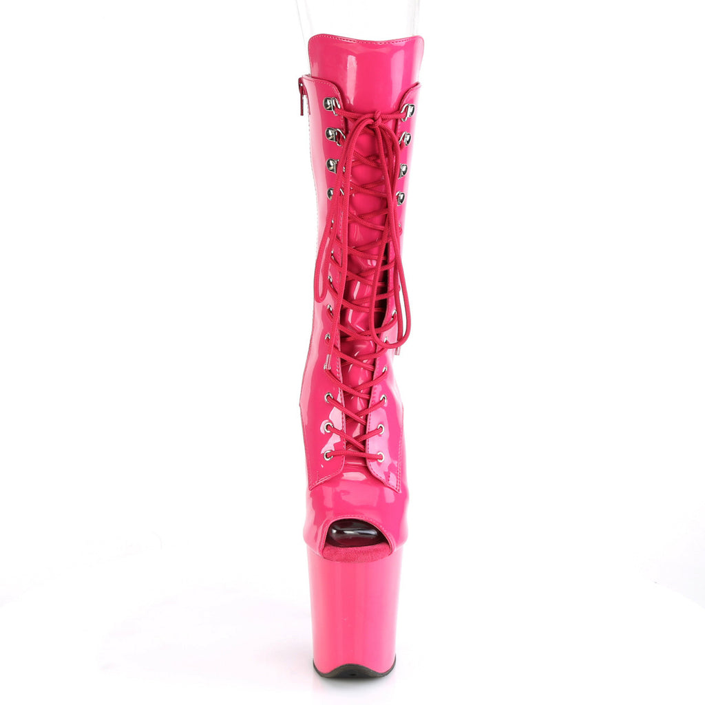 Flamingo 1051 Patent Mid Calf Ankle Boots 8" Platform Heels - Hot Pink - Totally Wicked Footwear