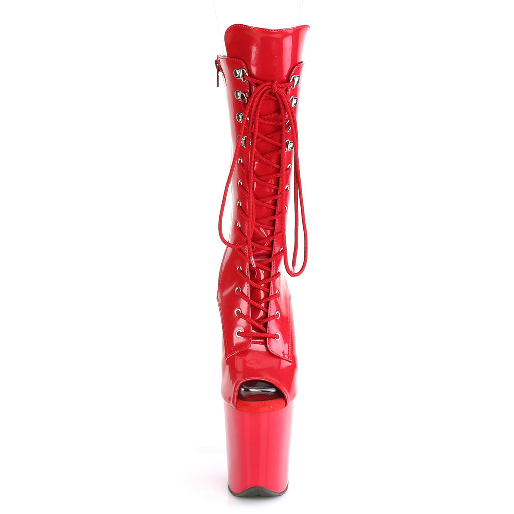 Flamingo 1051 Red Patent 8" Heel Platform Open Toe Mid Calf Boots - Totally Wicked Footwear