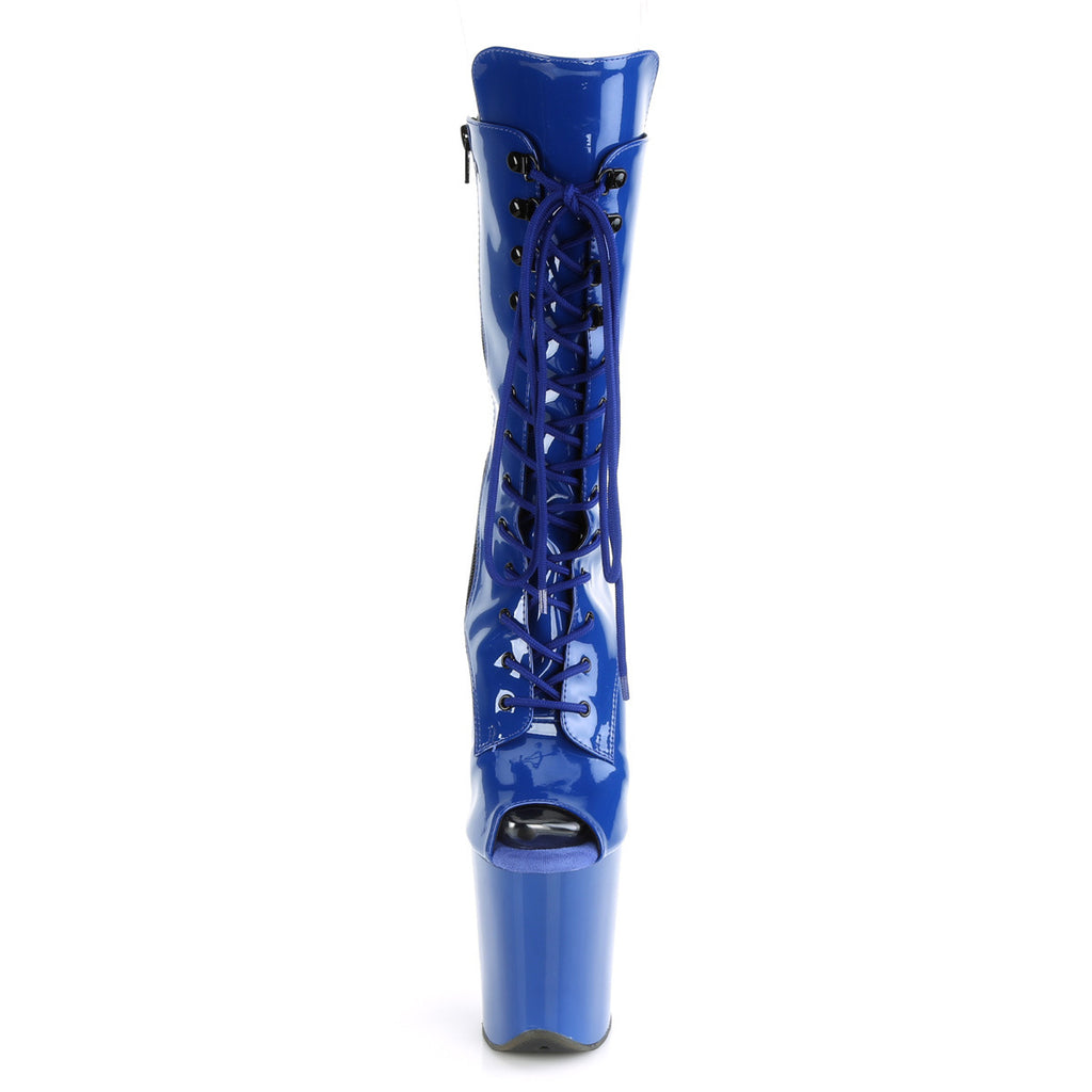 Flamingo 1051 Royal Blue Patent  8" Heel Platform Open Toe Mid Calf Boots 5-12 - Totally Wicked Footwear
