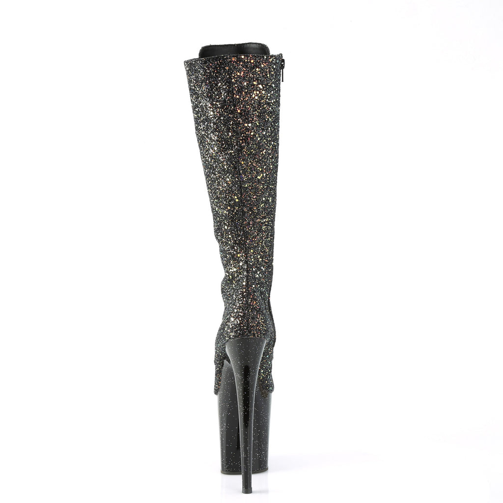 Flamingo 2020MG Black Multi Glitter 8" Heel Front Lace Knee Boots - Totally Wicked Footwear