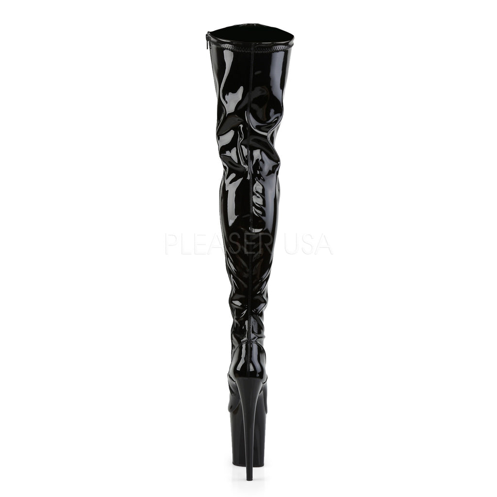 Flamingo 3000 Stretch Black Patent - 8" High Heel Thigh High Boot - Totally Wicked Footwear