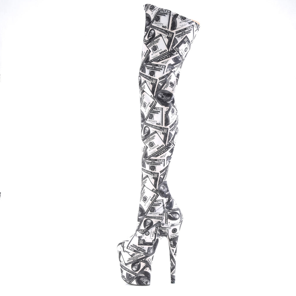 Flamingo 3000 Money Print Stretch Thigh High Platform 8" Heel Boots 7-12 NY - Totally Wicked Footwear