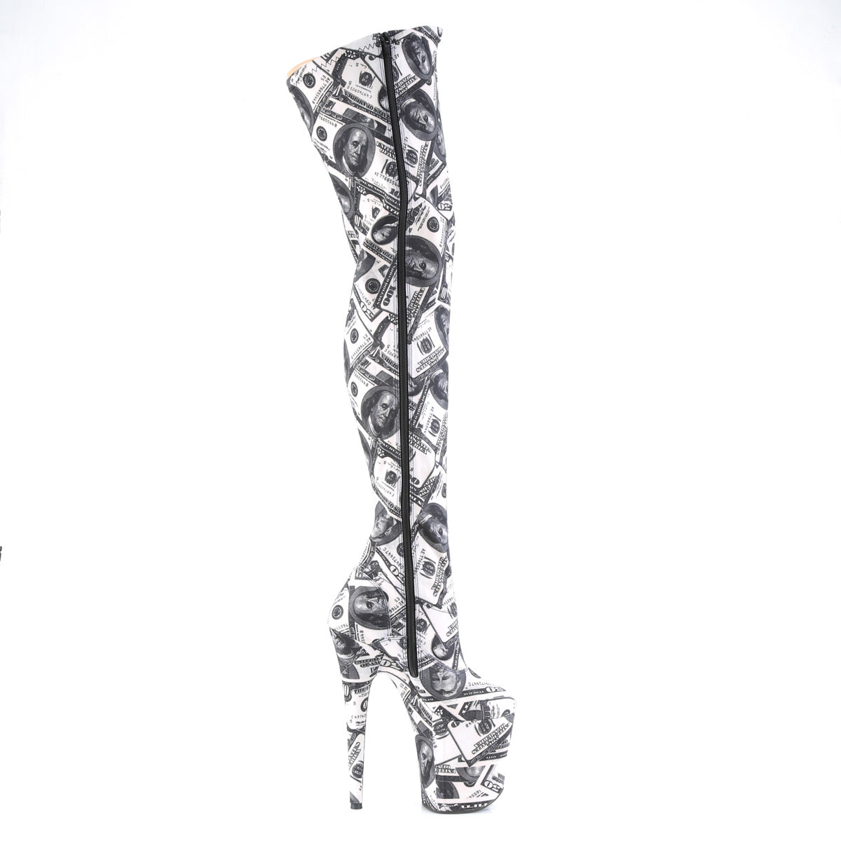 Flamingo 3000 Money Print Stretch Thigh High Platform 8" Heel Boots 7-12 NY - Totally Wicked Footwear