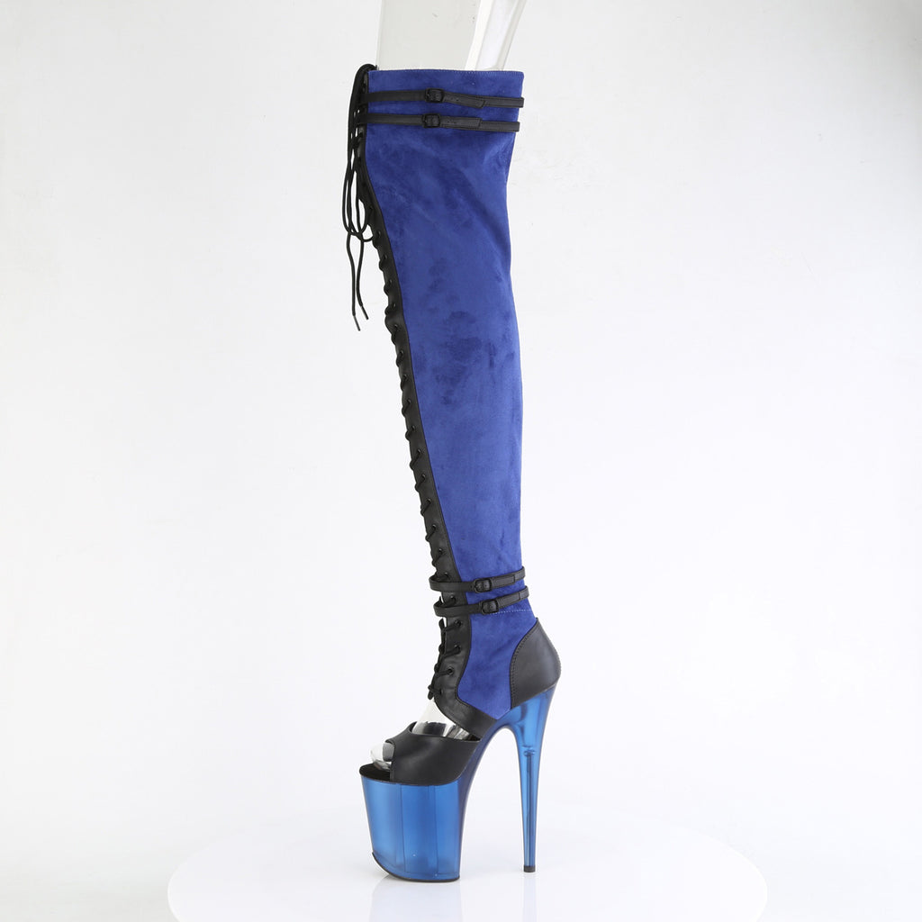 Flamingo 3027 Blue Lace Up 8" Heel Open Vamp OTK Thigh Boot-Direct - Totally Wicked Footwear