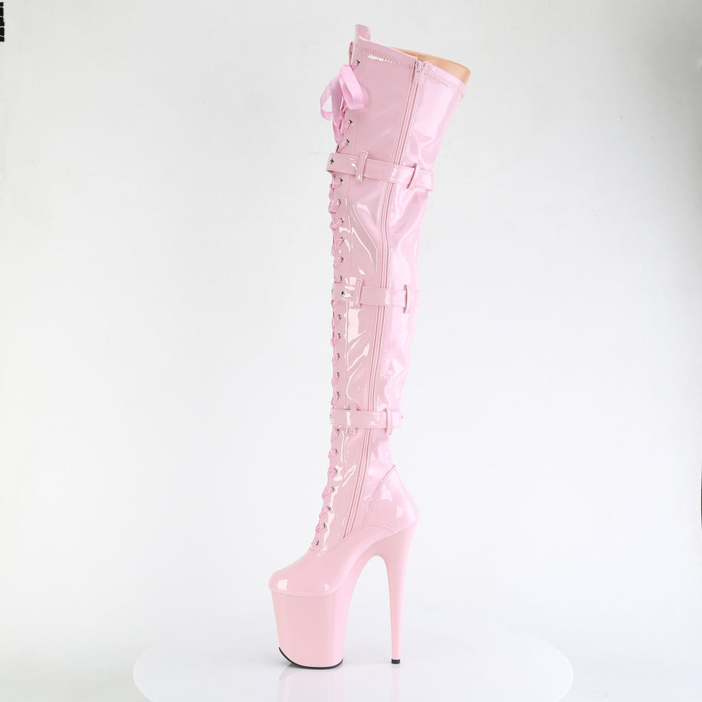 Flamingo 3028 Baby Pink Patent 8" Heel Buckle Strap OTK Thigh Boot - Direct - Totally Wicked Footwear