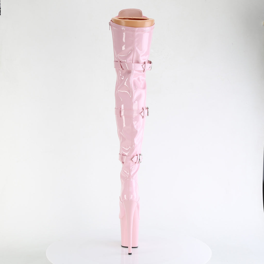 Flamingo 3028 Baby Pink Patent 8" Heel Buckle Strap OTK Thigh Boot - Direct - Totally Wicked Footwear